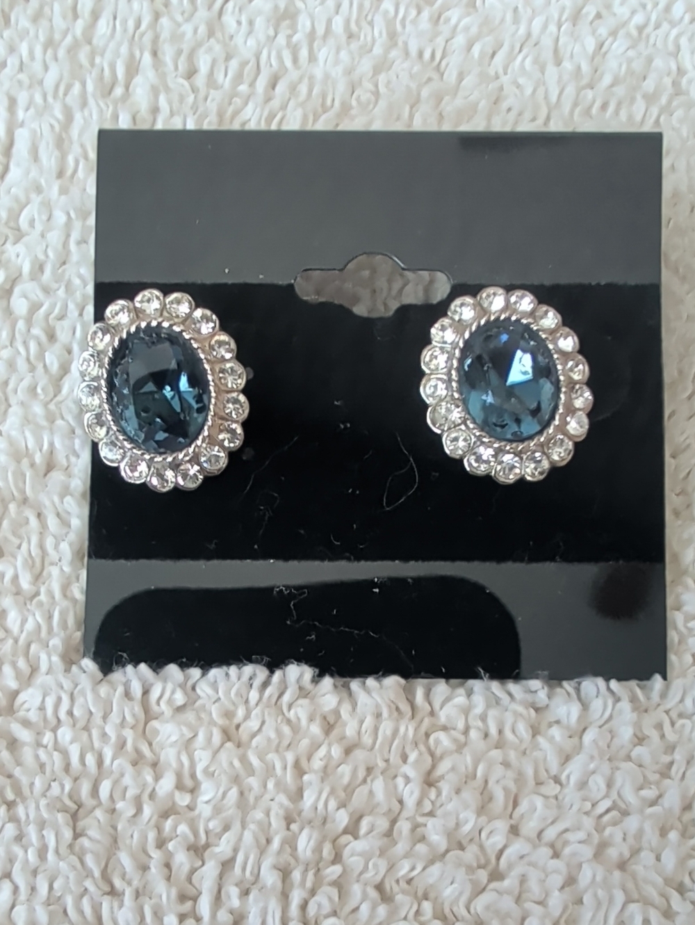 Crystal Halo Blue Oval Stud Earrings